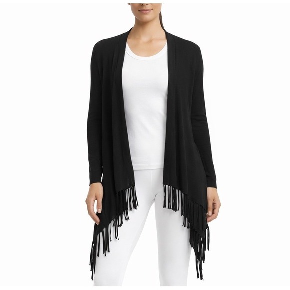 Diane Gilman Sweaters - Diane Gilman Womens‎ XL Black Fringe Sharkbite Open Front Cardigan Sweater